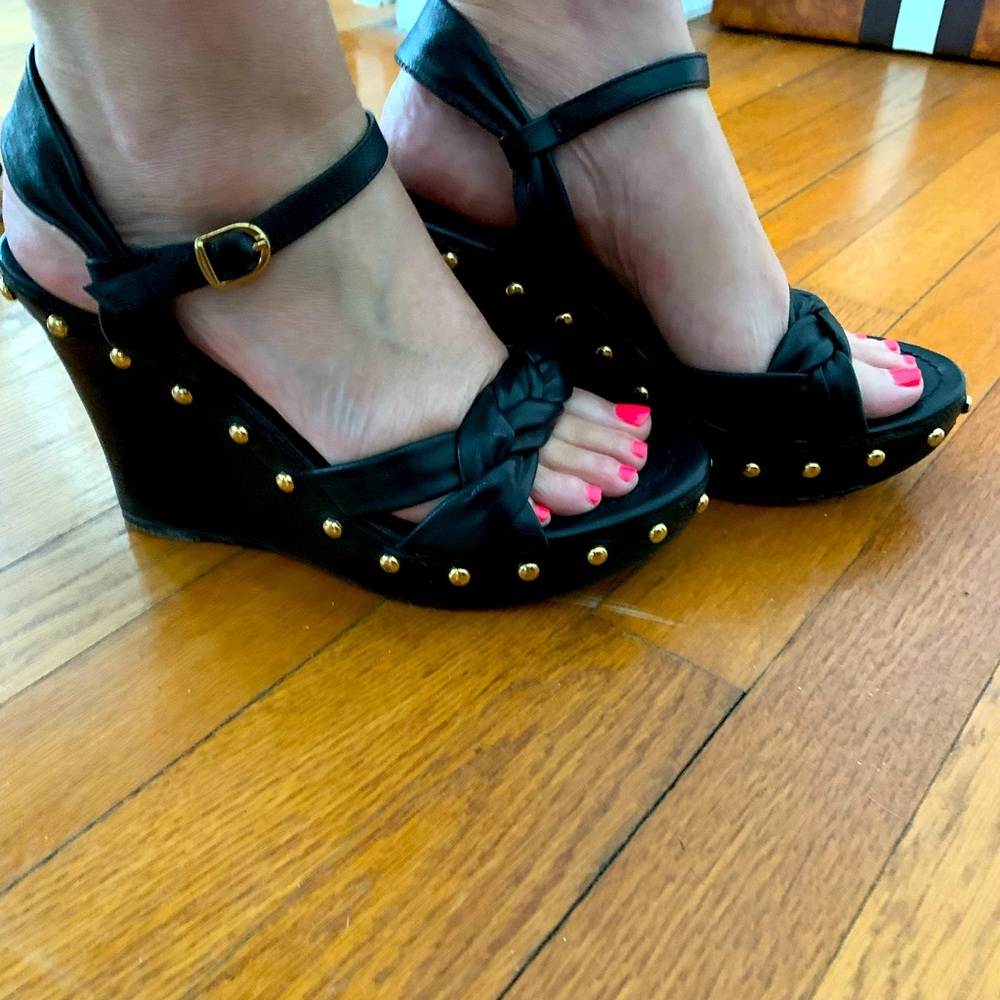 Gold studded Italian leather wedges